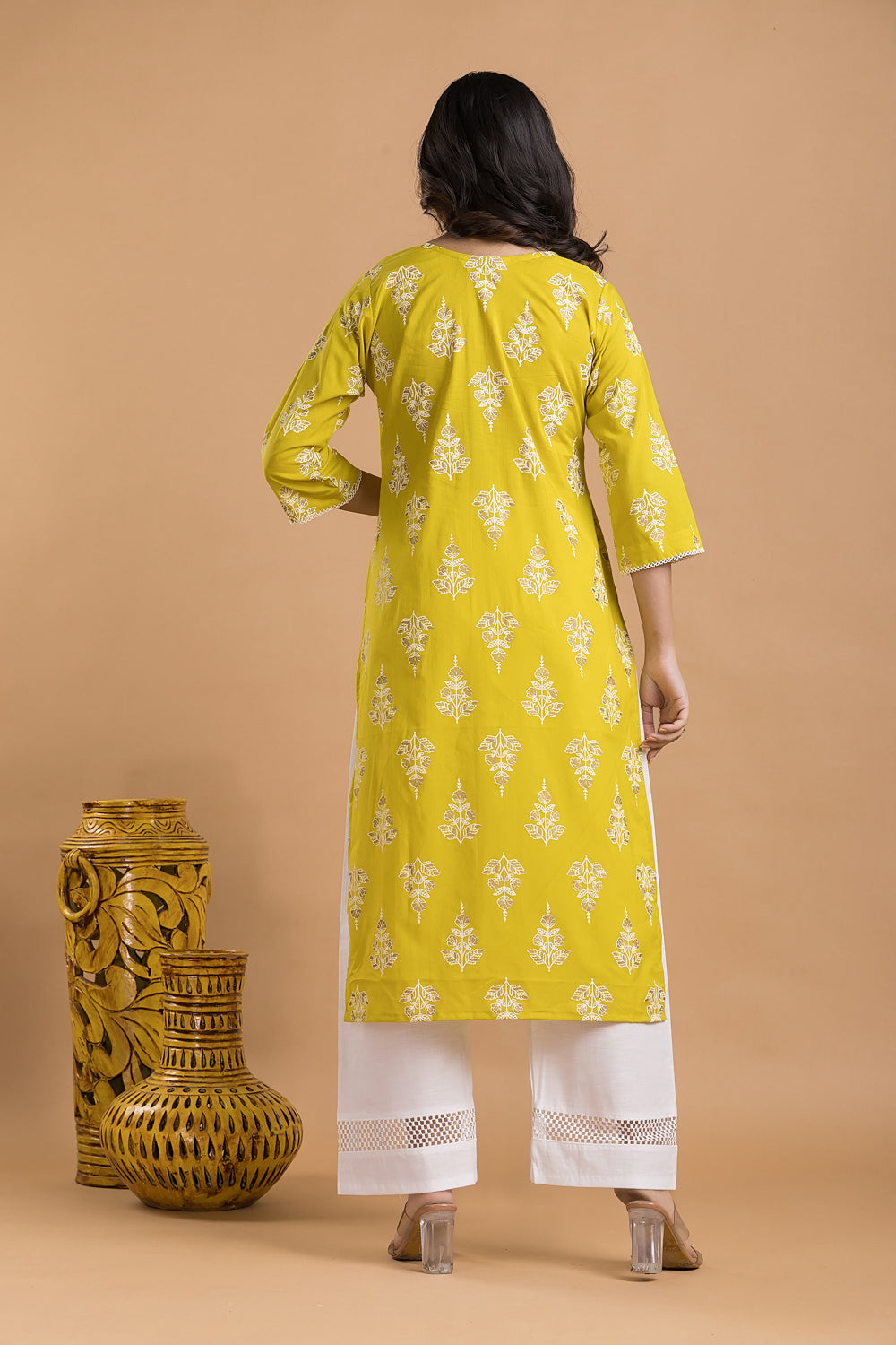 Yellow Green Floral Print Kurta