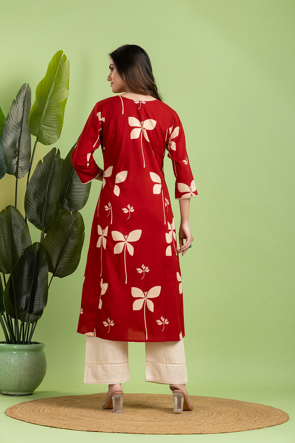 Maroon Floral A-Line Kurta