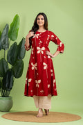 Maroon Floral A-Line Kurta