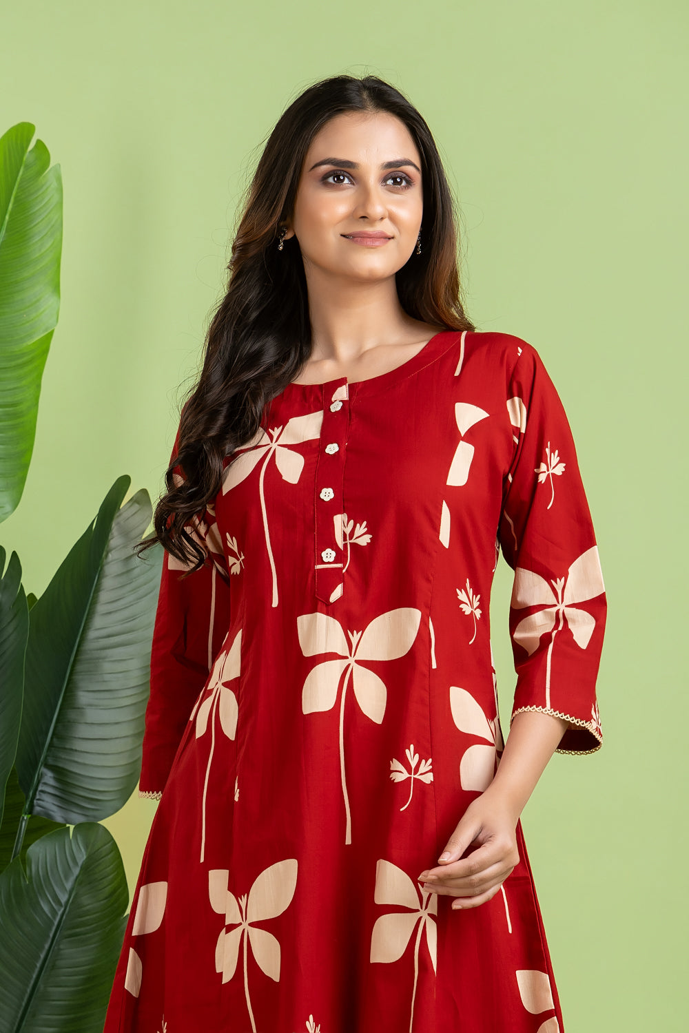 Maroon Floral A-Line Kurta