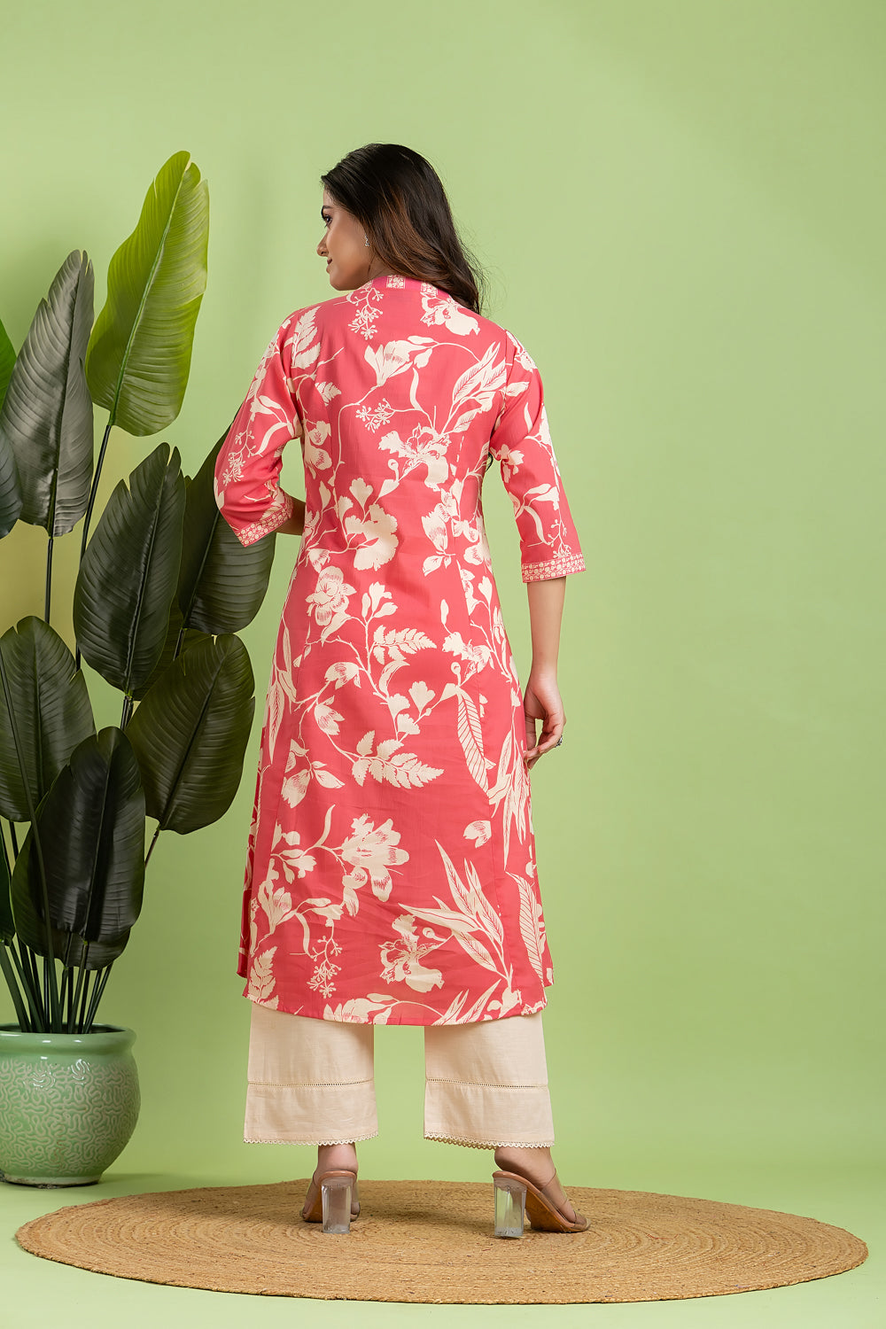 Pink Floral Print A-Line Kurta