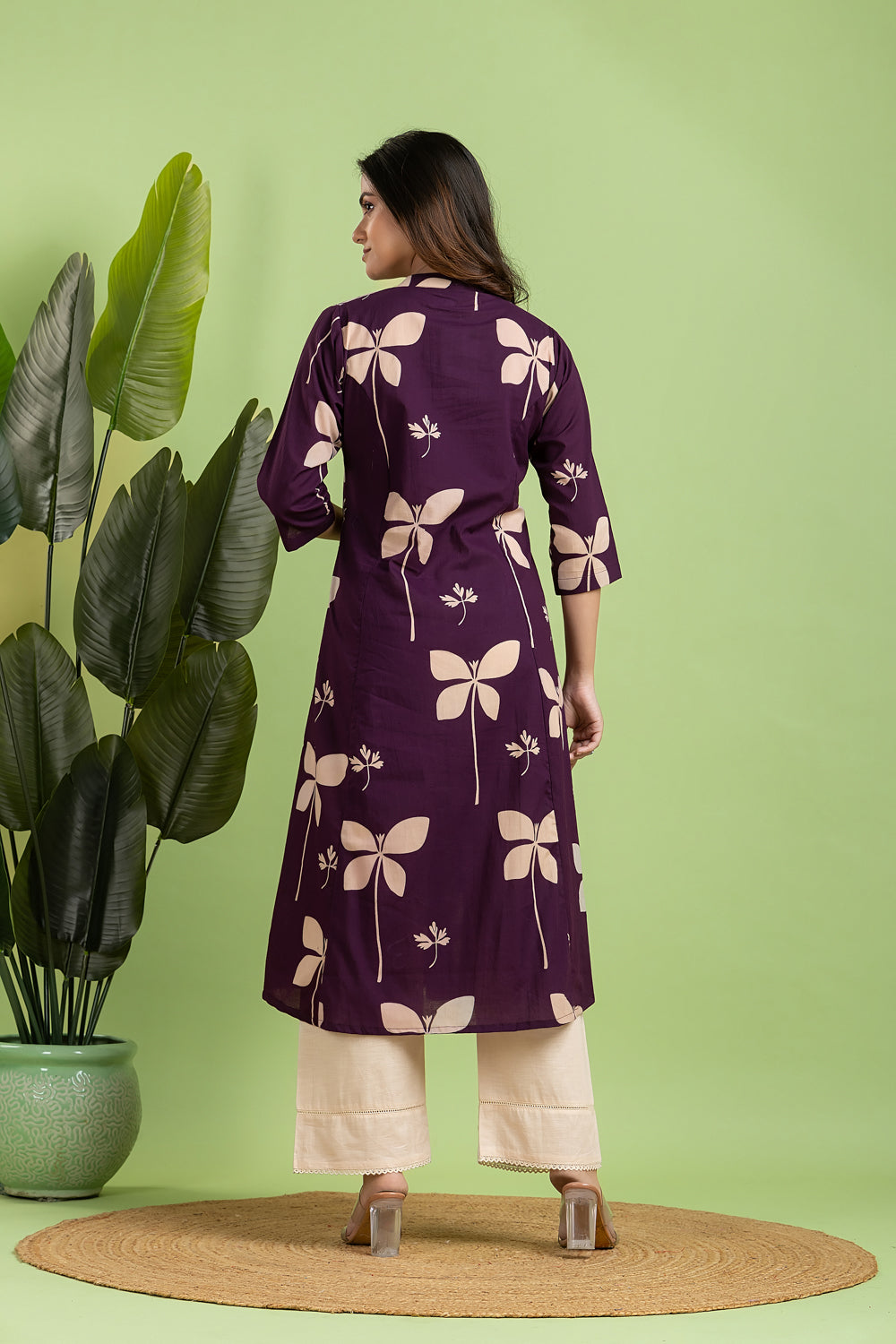 Purple Floral  A-Line Kurta
