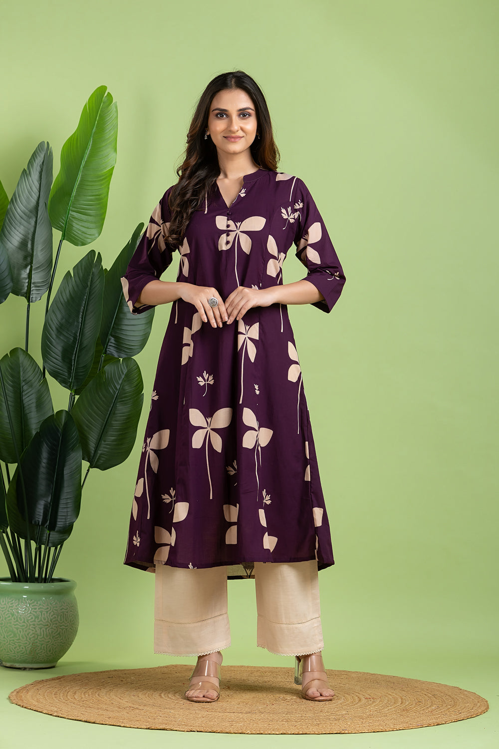 Purple Floral  A-Line Kurta