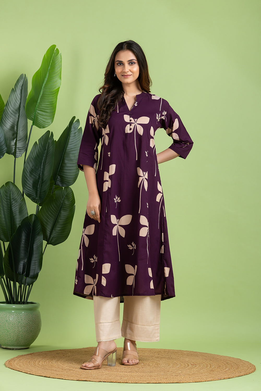 Purple Floral  A-Line Kurta