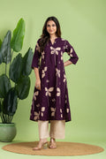 Purple Floral  A-Line Kurta