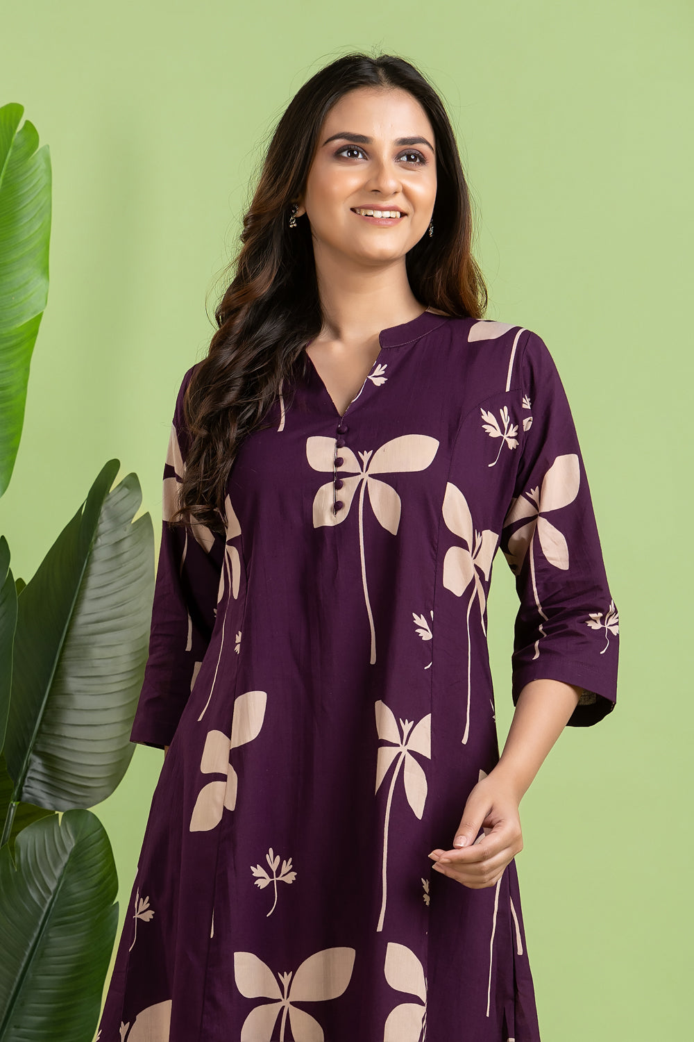 Purple Floral  A-Line Kurta