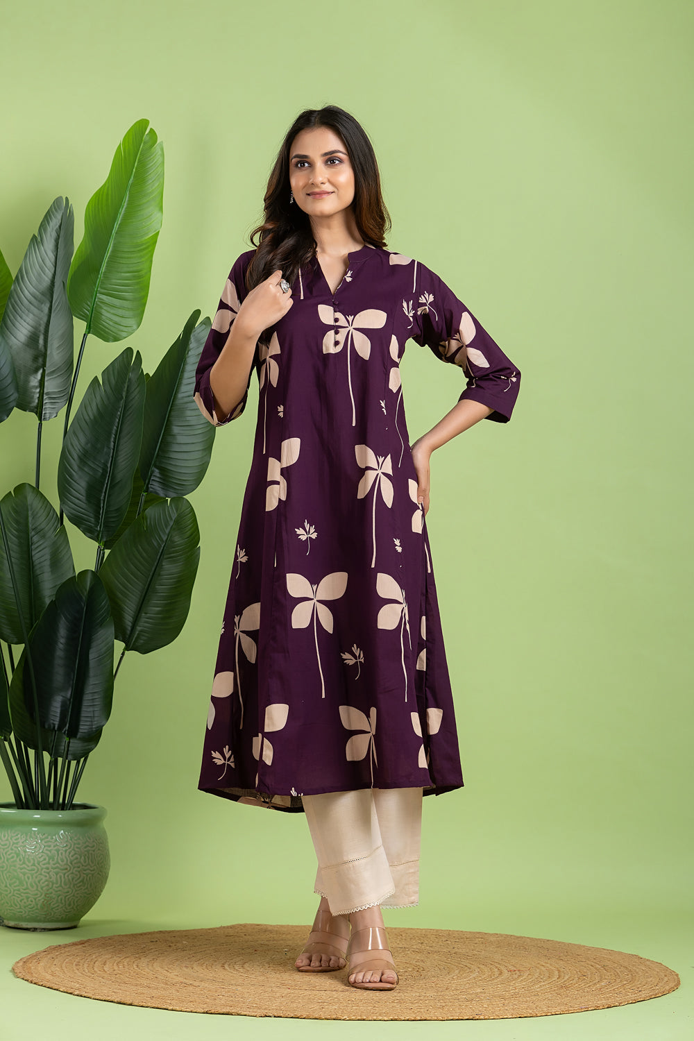 Purple Floral  A-Line Kurta