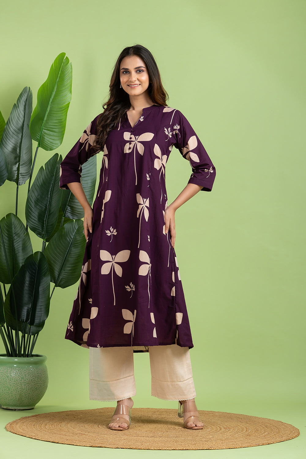 Purple Floral  A-Line Kurta