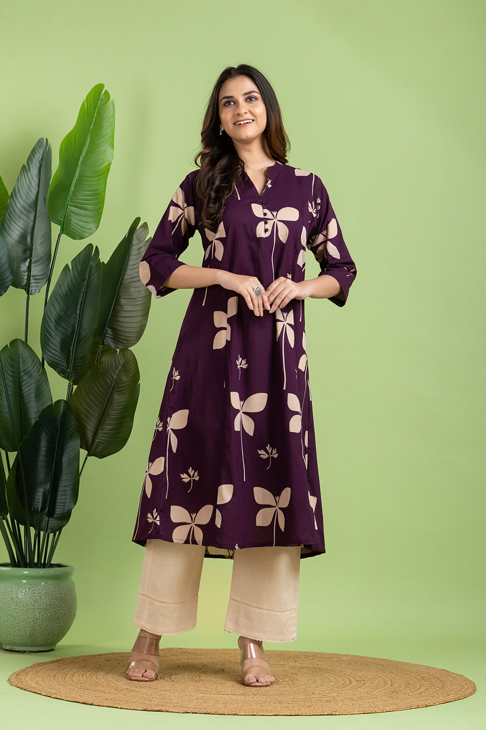 Purple Floral  A-Line Kurta