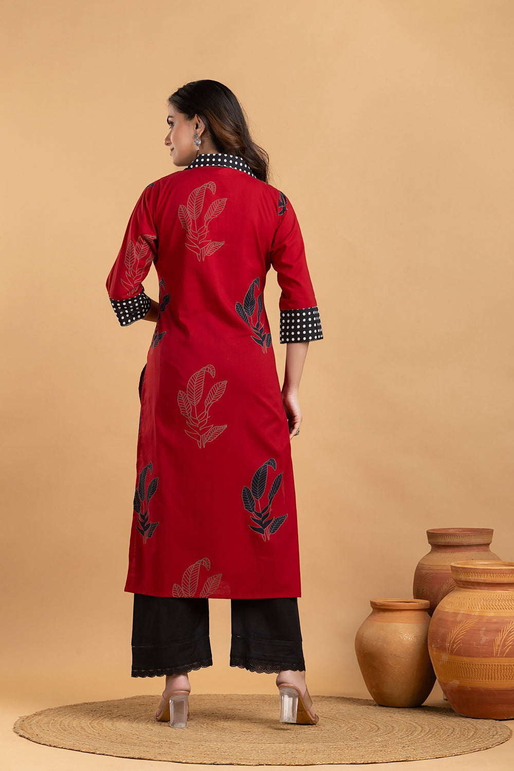 Maroon & Black Floral Print Kurta