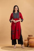 Maroon & Black Floral Print Kurta