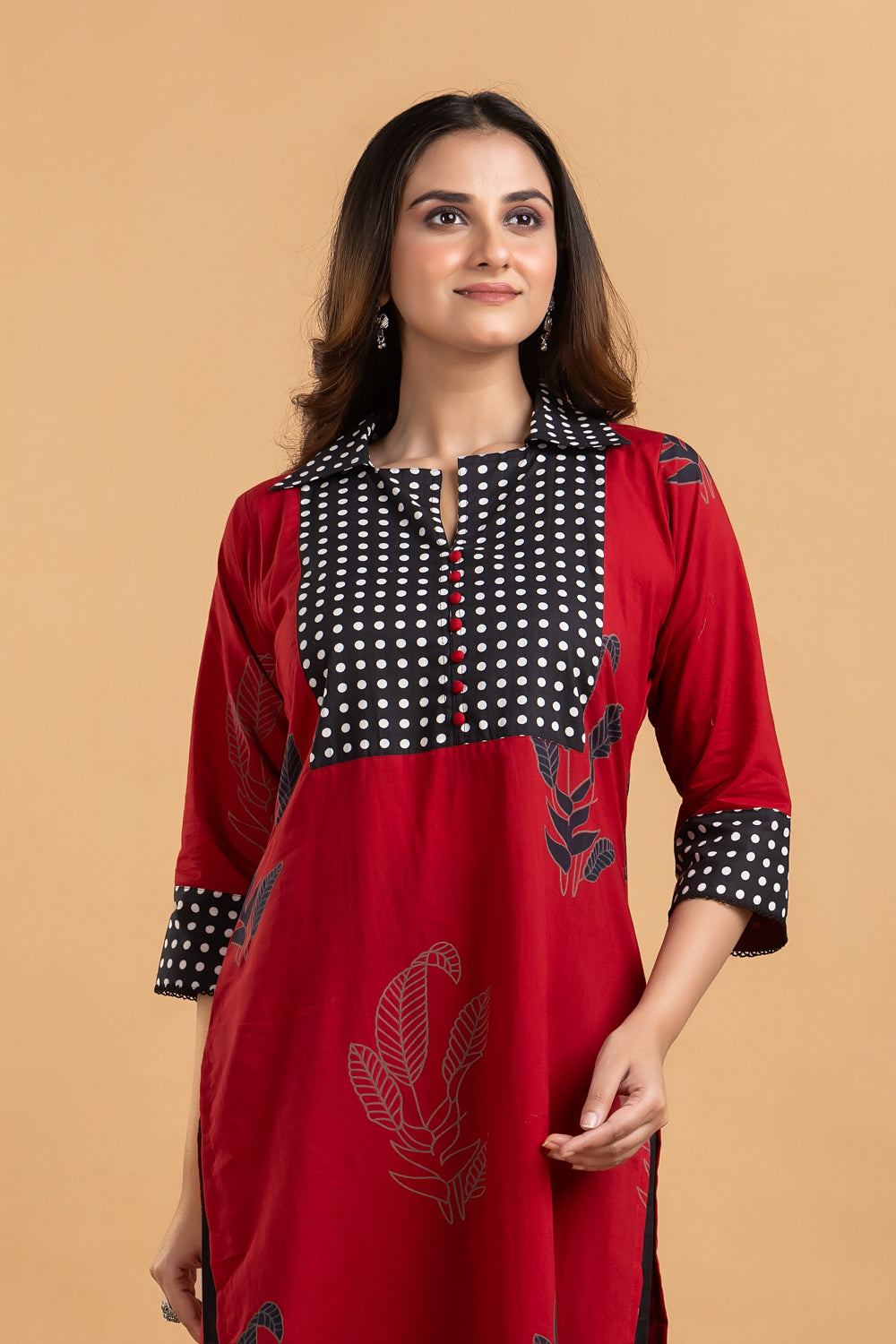 Maroon & Black Floral Print Kurta