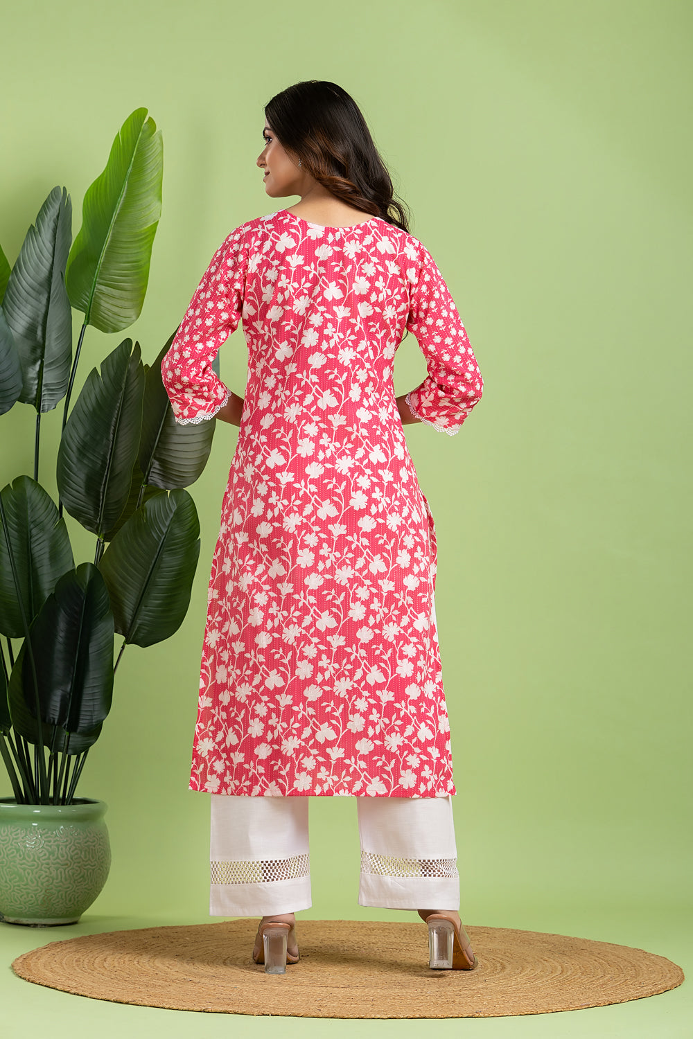 Magenta Pink Floral Print Mix Match Kurta