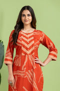 Rust Orange Floral Print Kurta