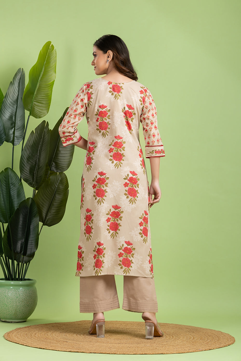 Ecru Floral Print Mix Match Kurta