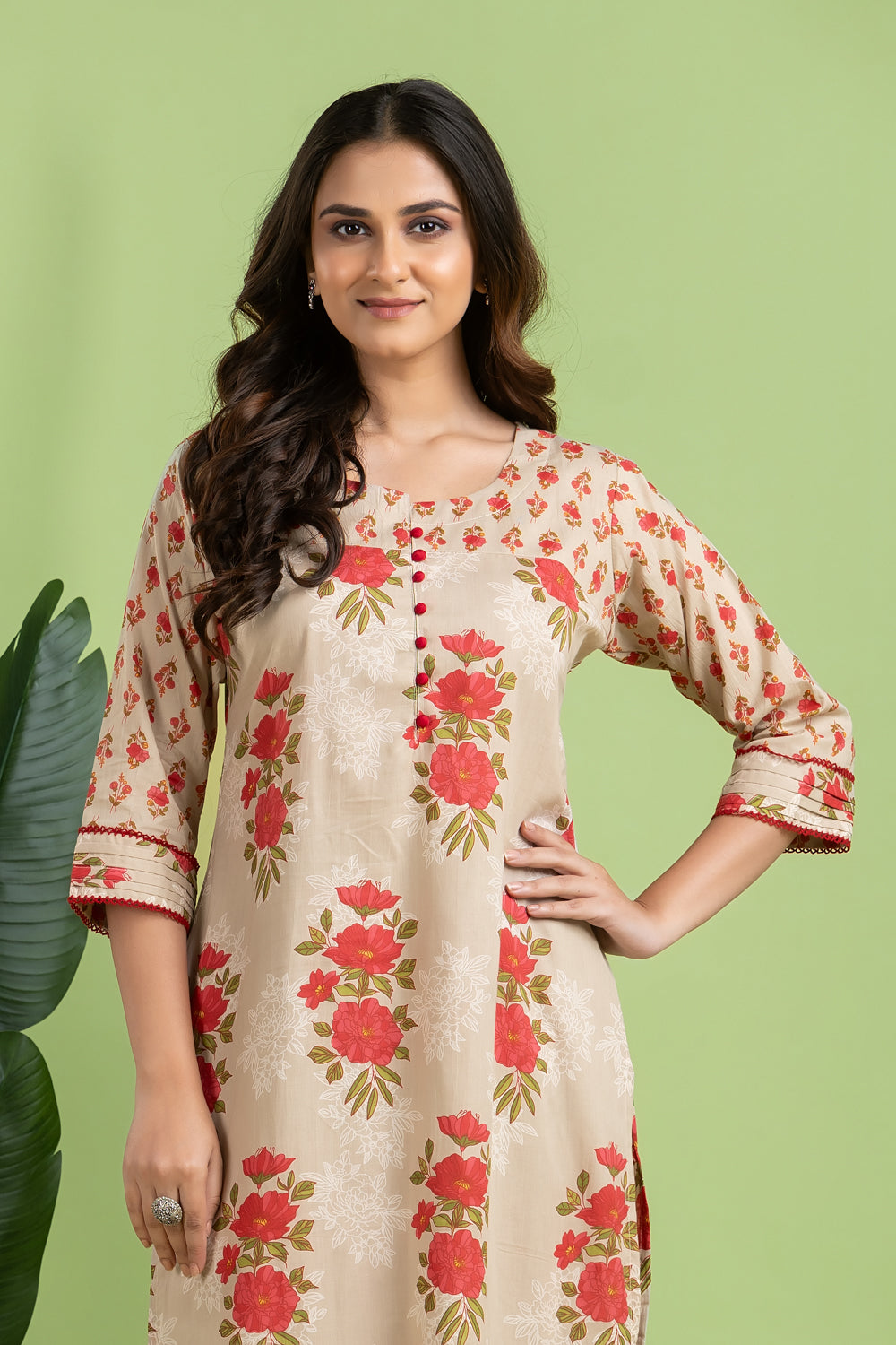 Ecru Floral Print Mix Match Kurta