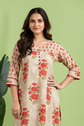 Ecru Floral Print Mix Match Kurta