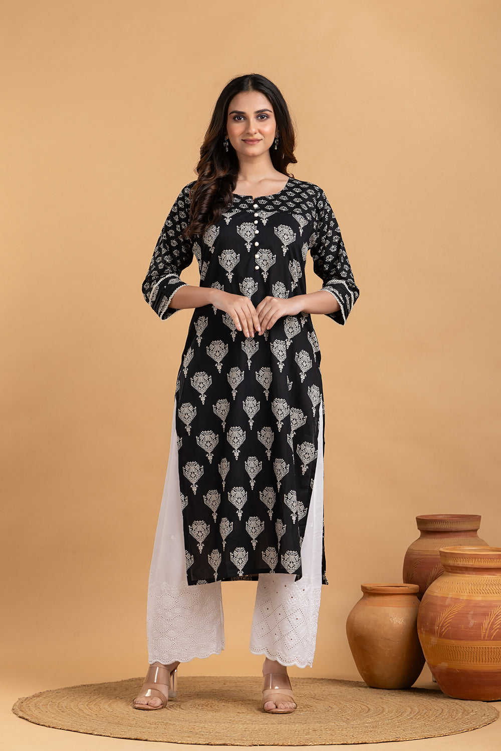 Black & White Mix & Match Geometric Print Straight Kurta