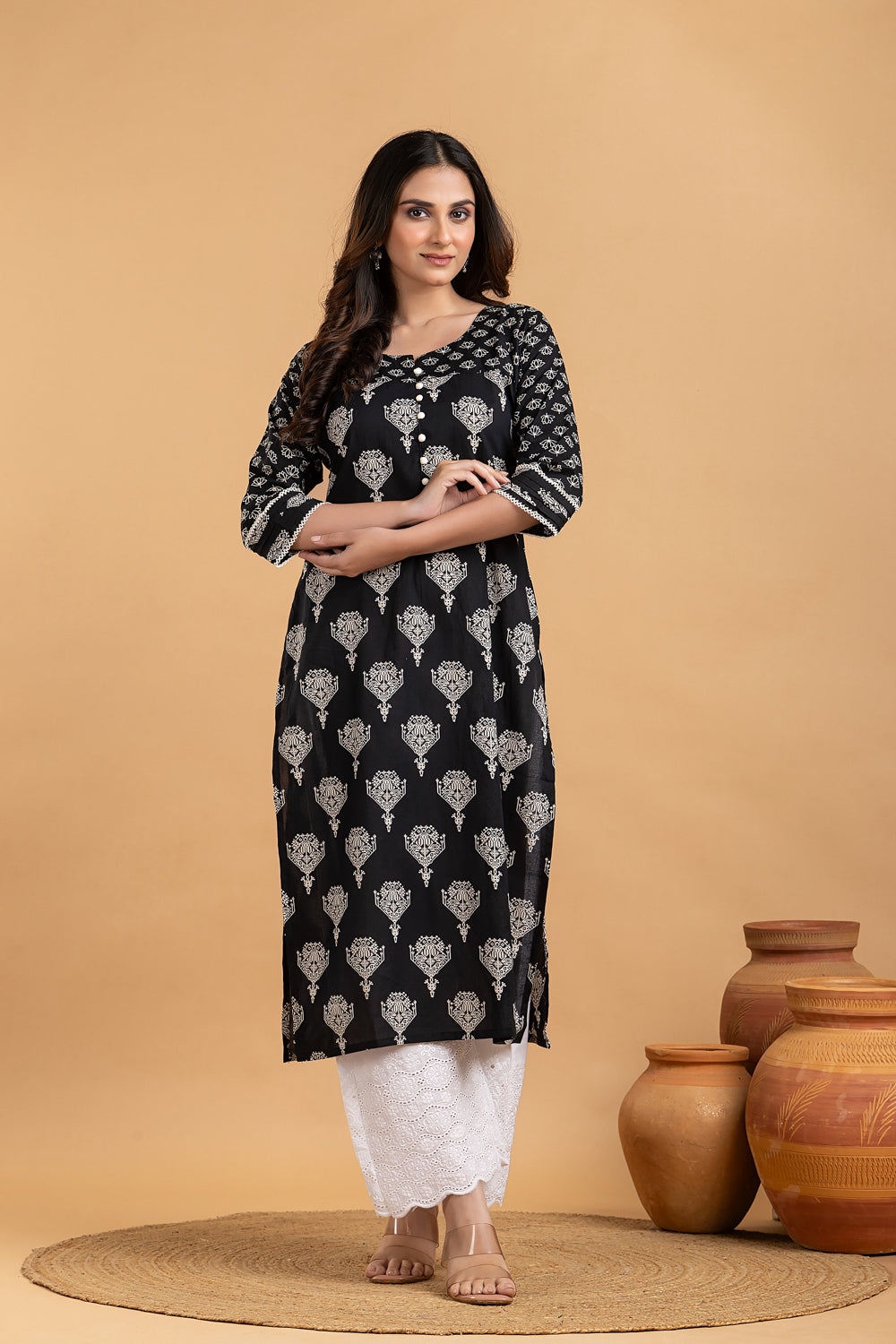 Black & White Mix & Match Geometric Print Straight Kurta
