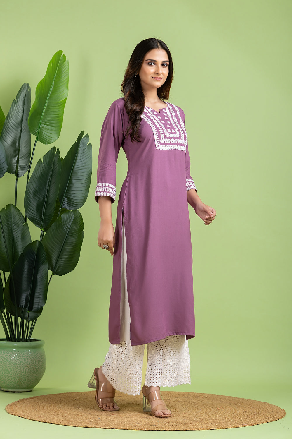 Lavender Floral Embroidered Kurta