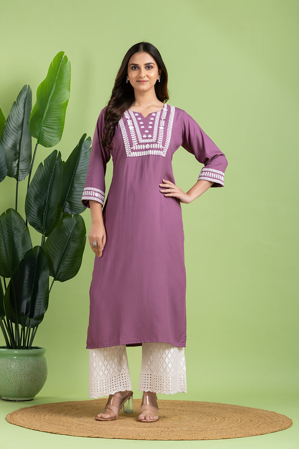 Lavender Floral Embroidered Kurta