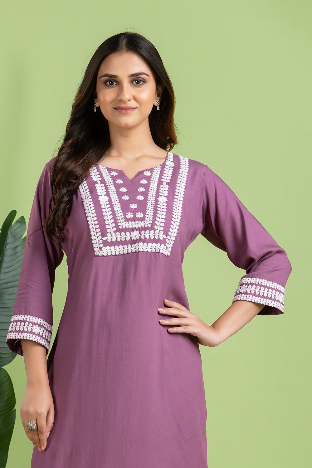 Lavender Floral Embroidered Kurta