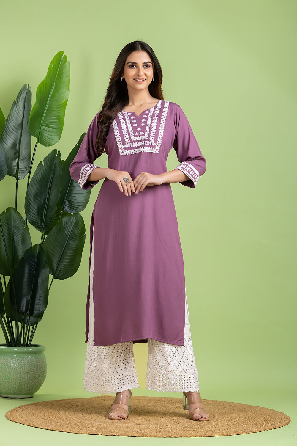 Lavender Floral Embroidered Kurta