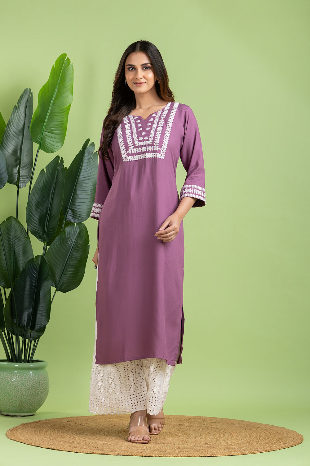 Lavender Floral Embroidered Kurta