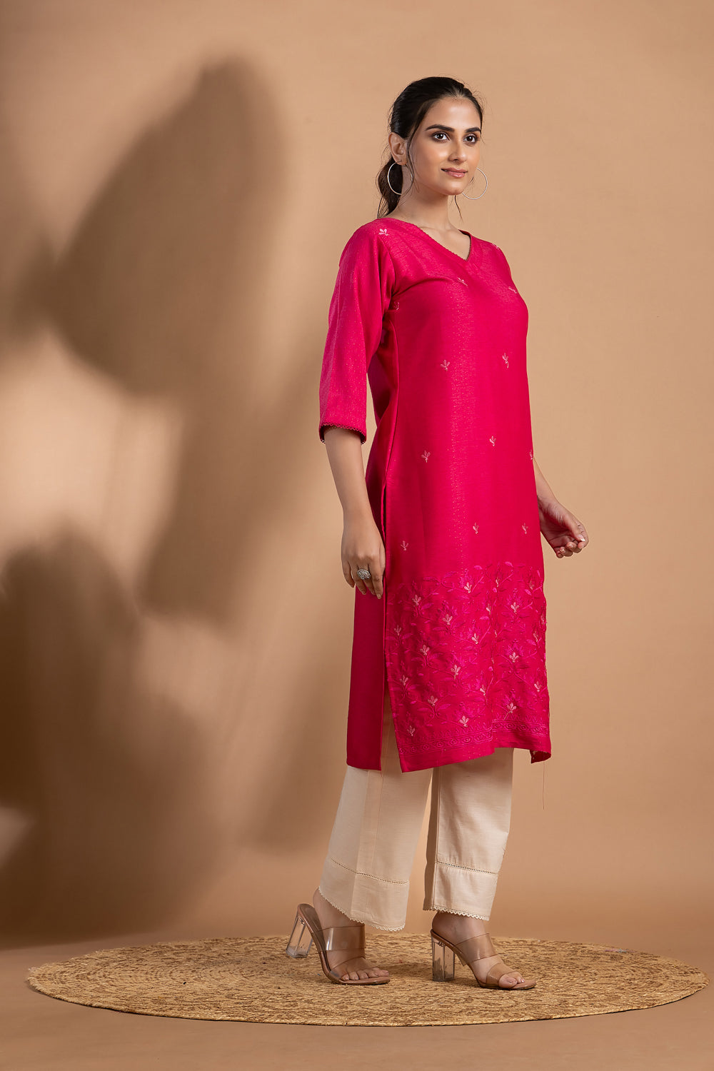 Magenta Pink Embroidered Kurta