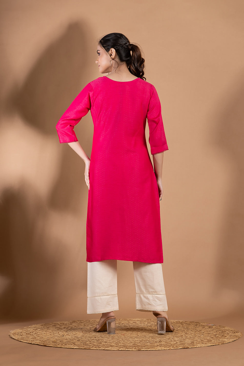 Magenta Pink Embroidered Kurta