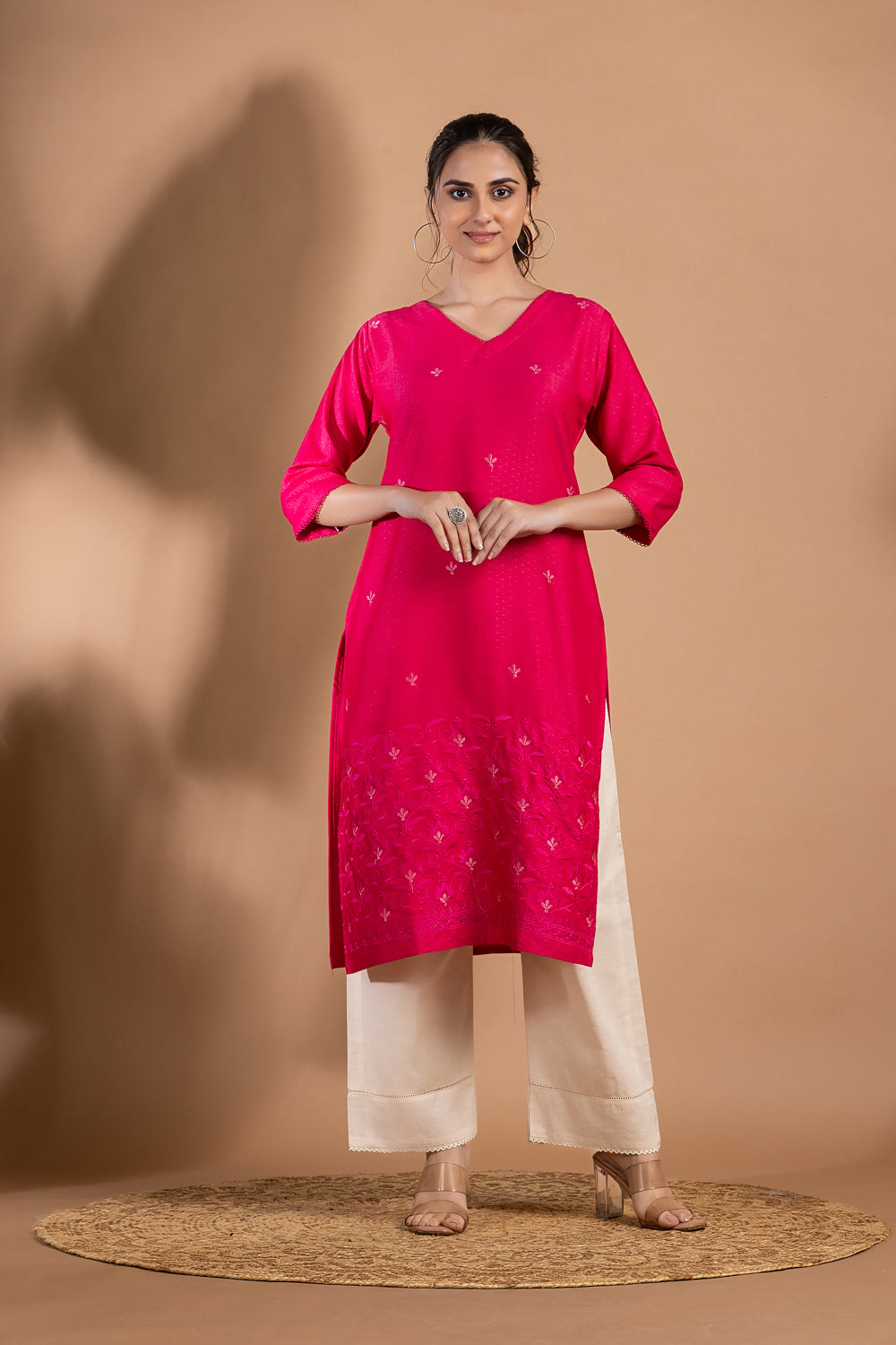 Magenta Pink Embroidered Kurta