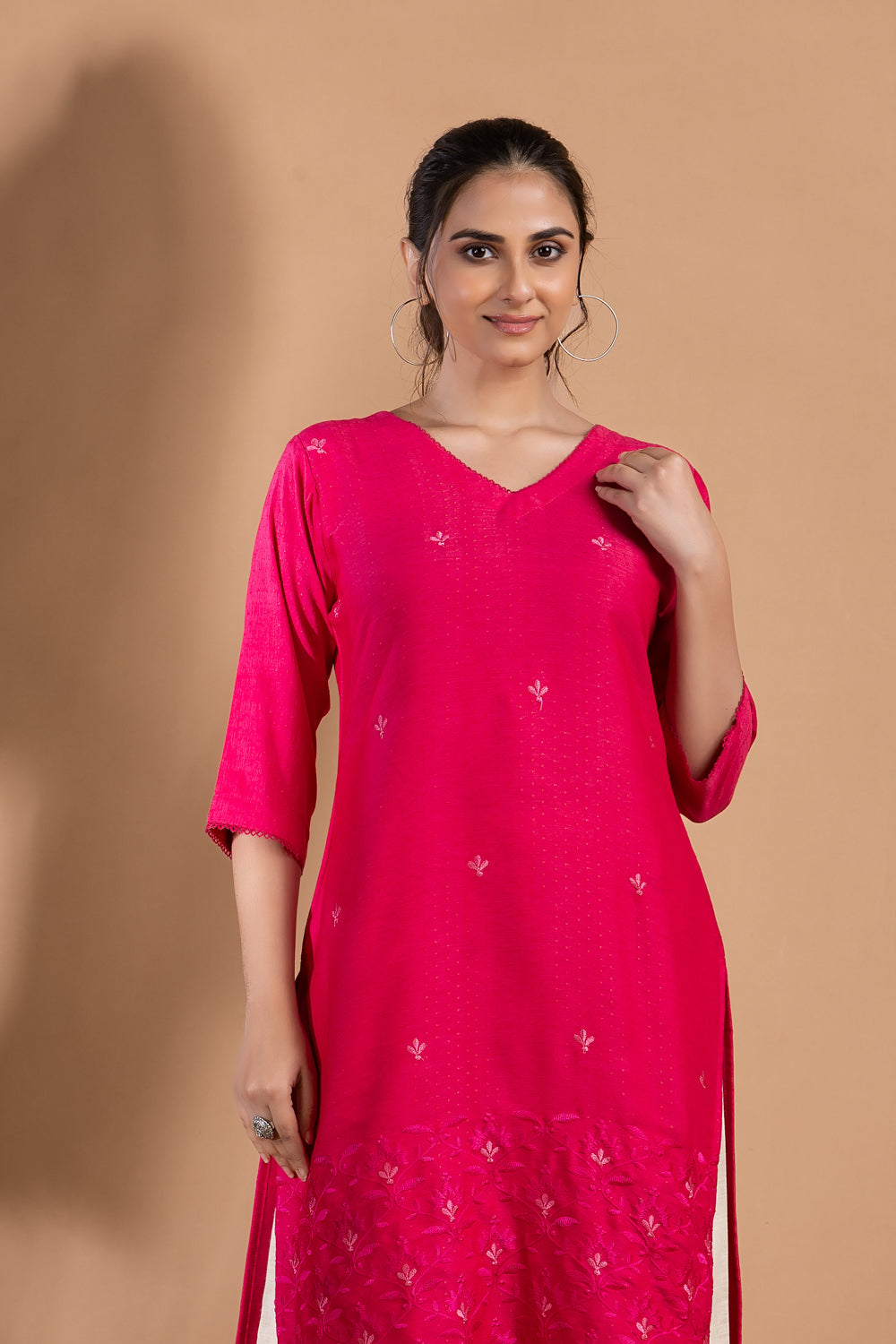 Magenta Pink Embroidered Kurta