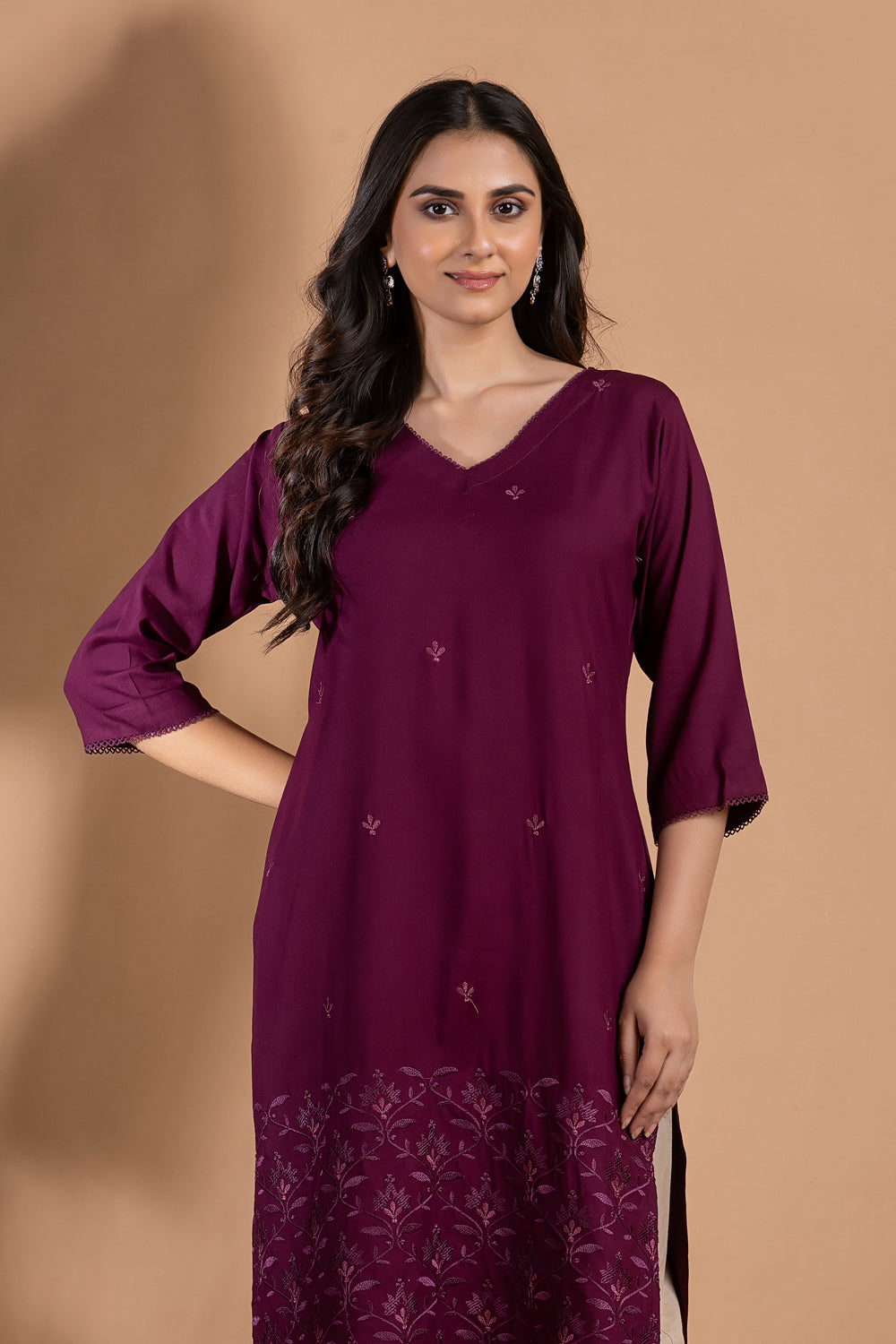 Purple Embroidered Kurta