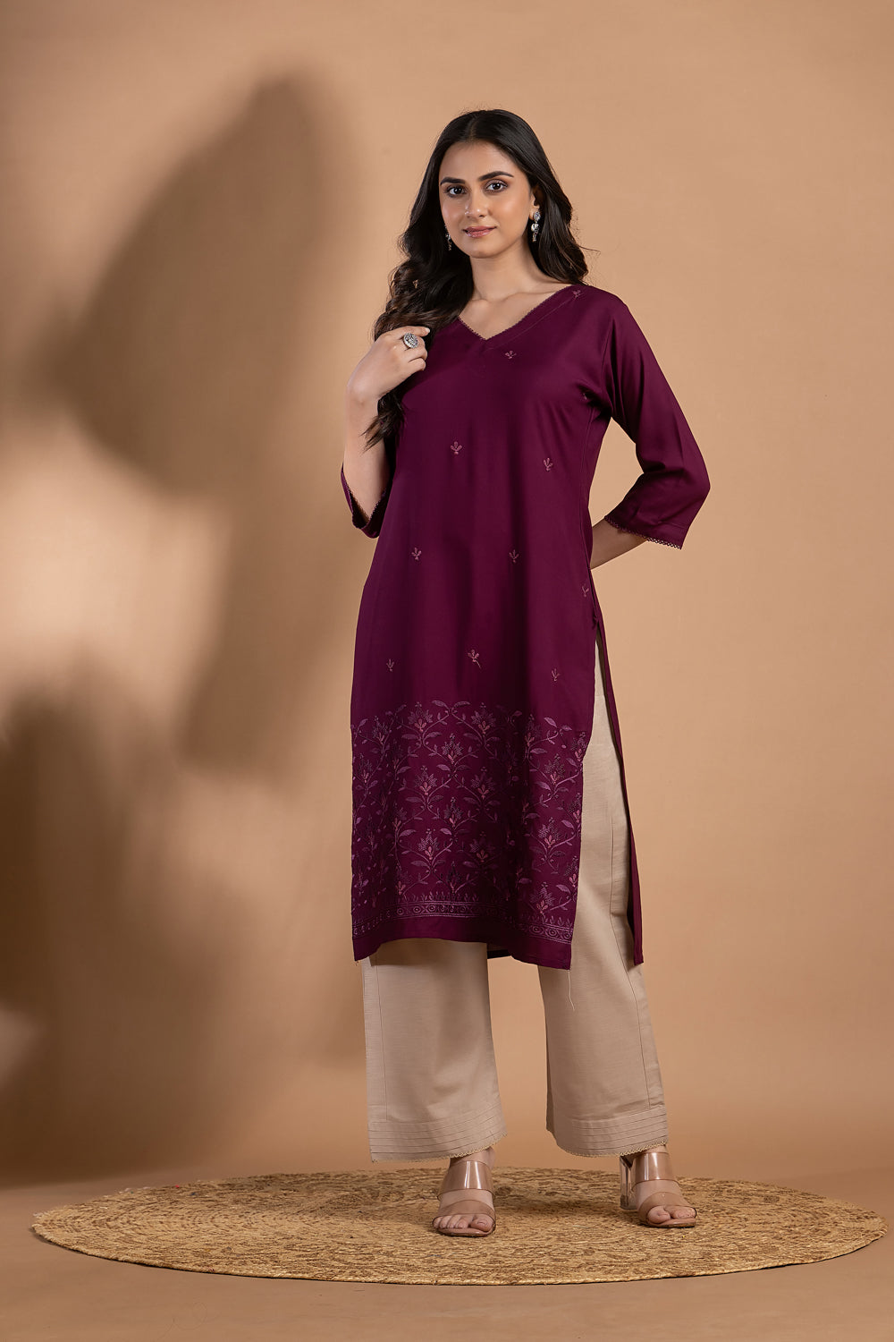 Purple Embroidered Kurta