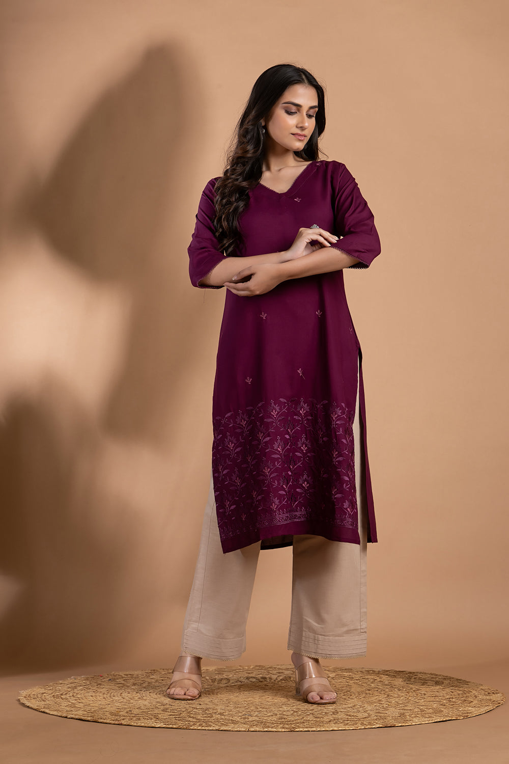 Purple Embroidered Kurta