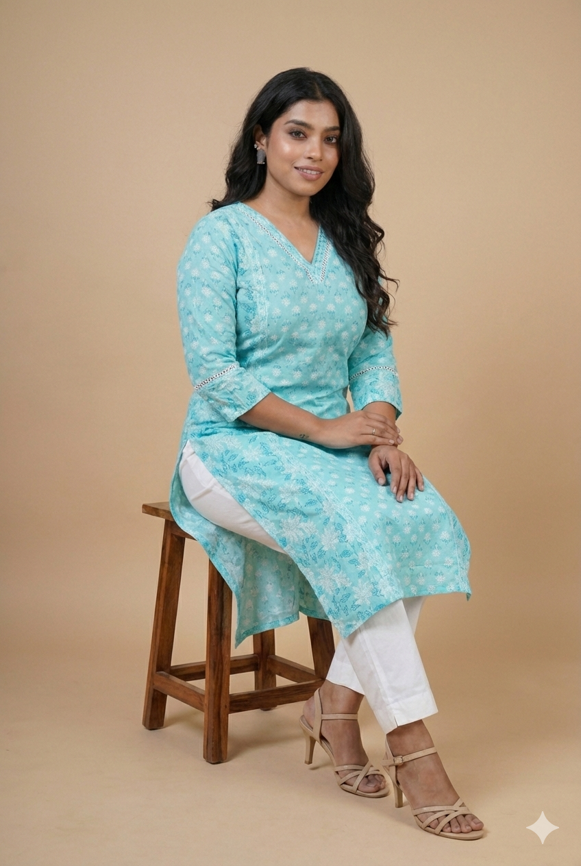Aqua Blue Mix-Match Kurta