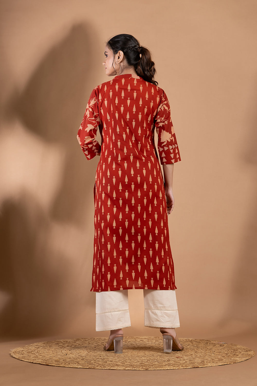 Brick Red Mix & Match Floral Print Kurta
