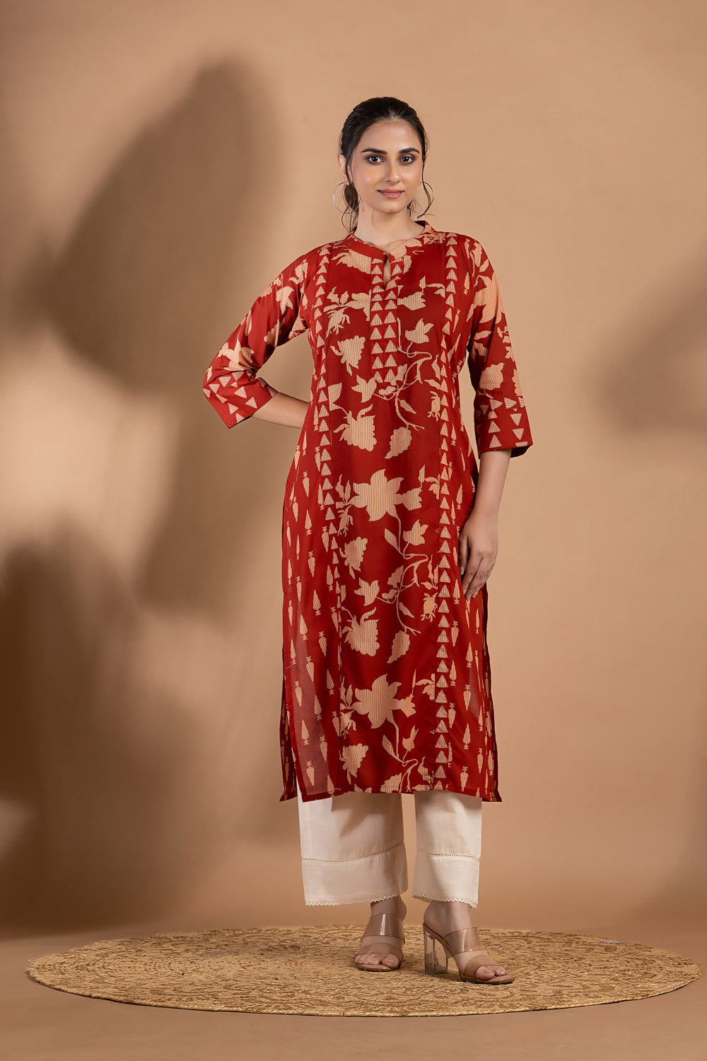 Brick Red Mix & Match Floral Print Kurta