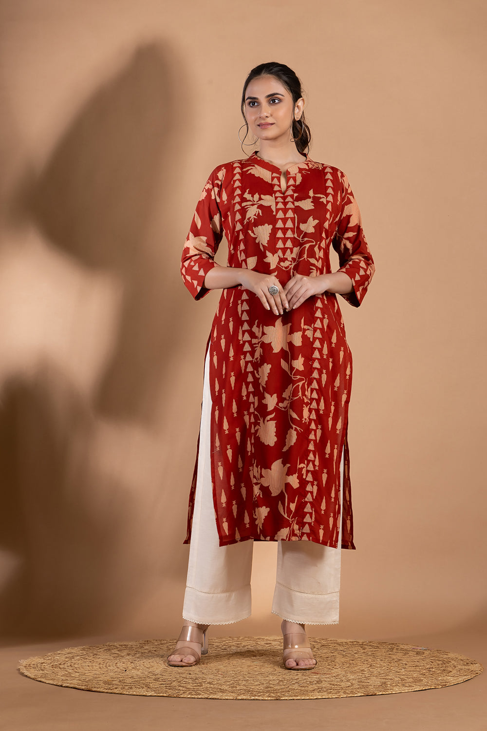 Brick Red Mix & Match Floral Print Kurta