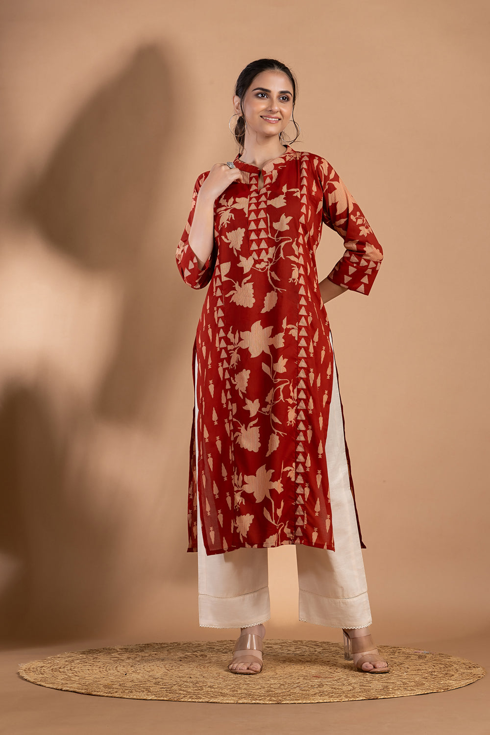 Brick Red Mix & Match Floral Print Kurta