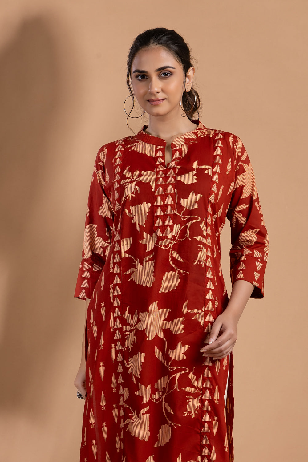 Brick Red Mix & Match Floral Print Kurta