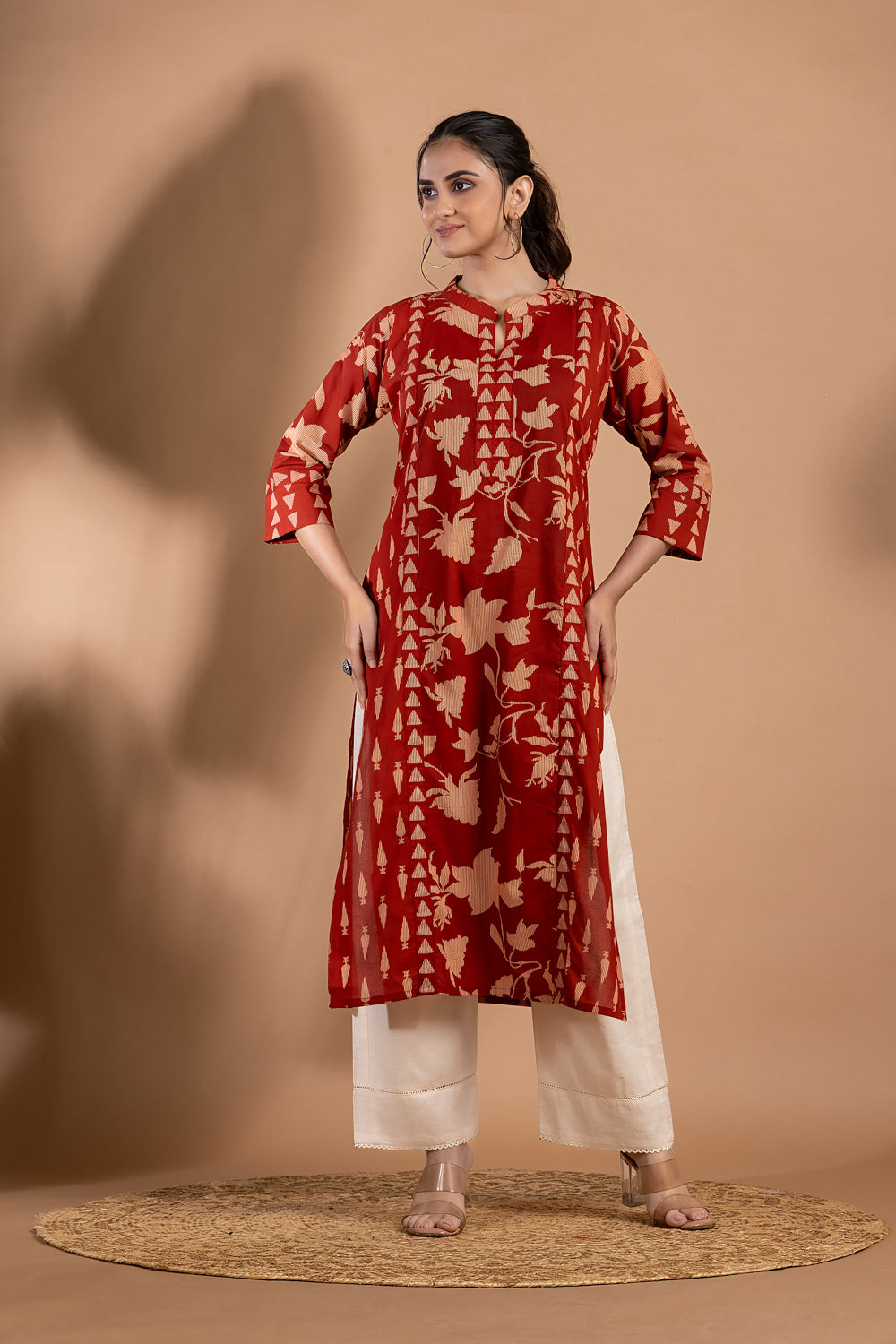 Brick Red Mix & Match Floral Print Kurta