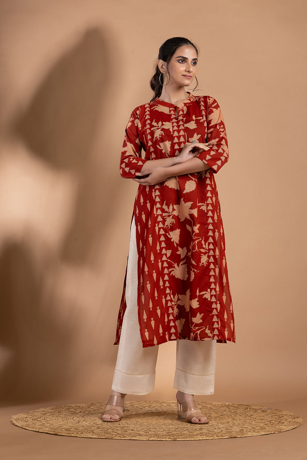 Brick Red Mix & Match Floral Print Kurta