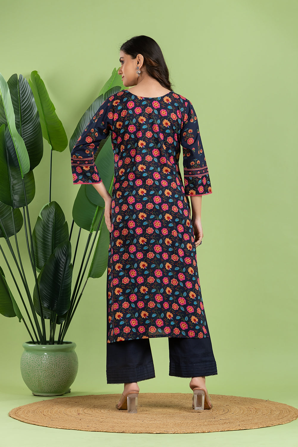 Navy Blue Mix & Match Floral Print Kurta