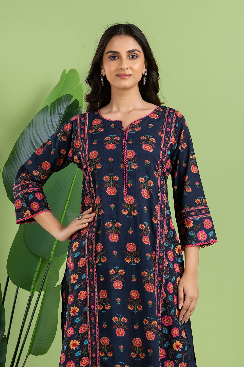 Navy Blue Mix & Match Floral Print Kurta