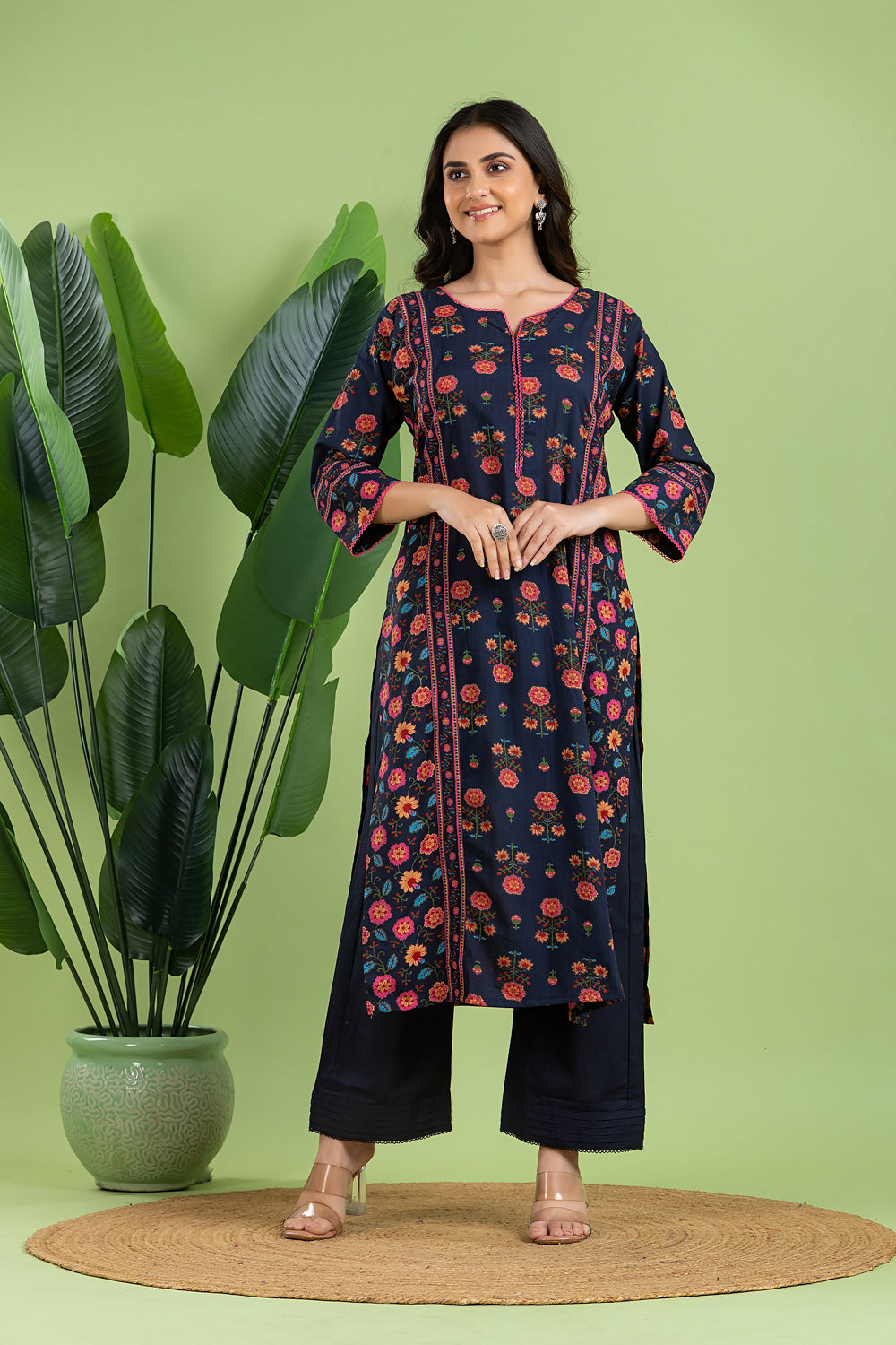 Navy Blue Mix & Match Floral Print Kurta