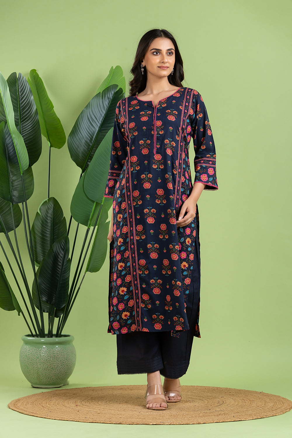 Navy Blue Mix & Match Floral Print Kurta