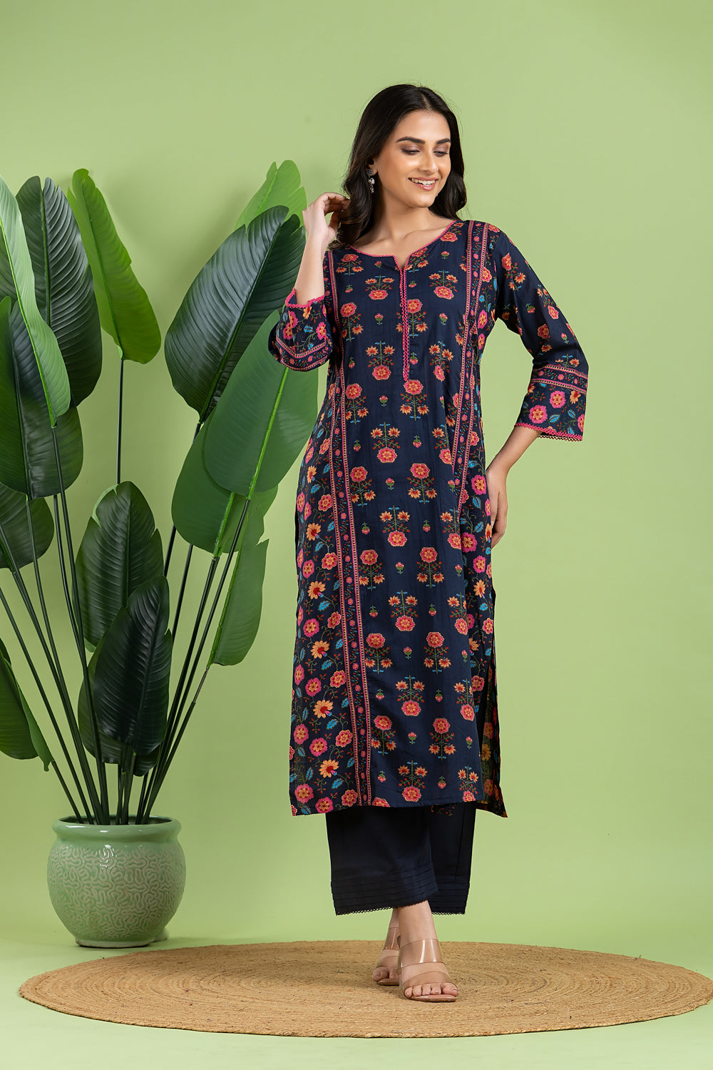 Navy Blue Mix & Match Floral Print Kurta