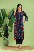Navy Blue Mix & Match Floral Print Kurta