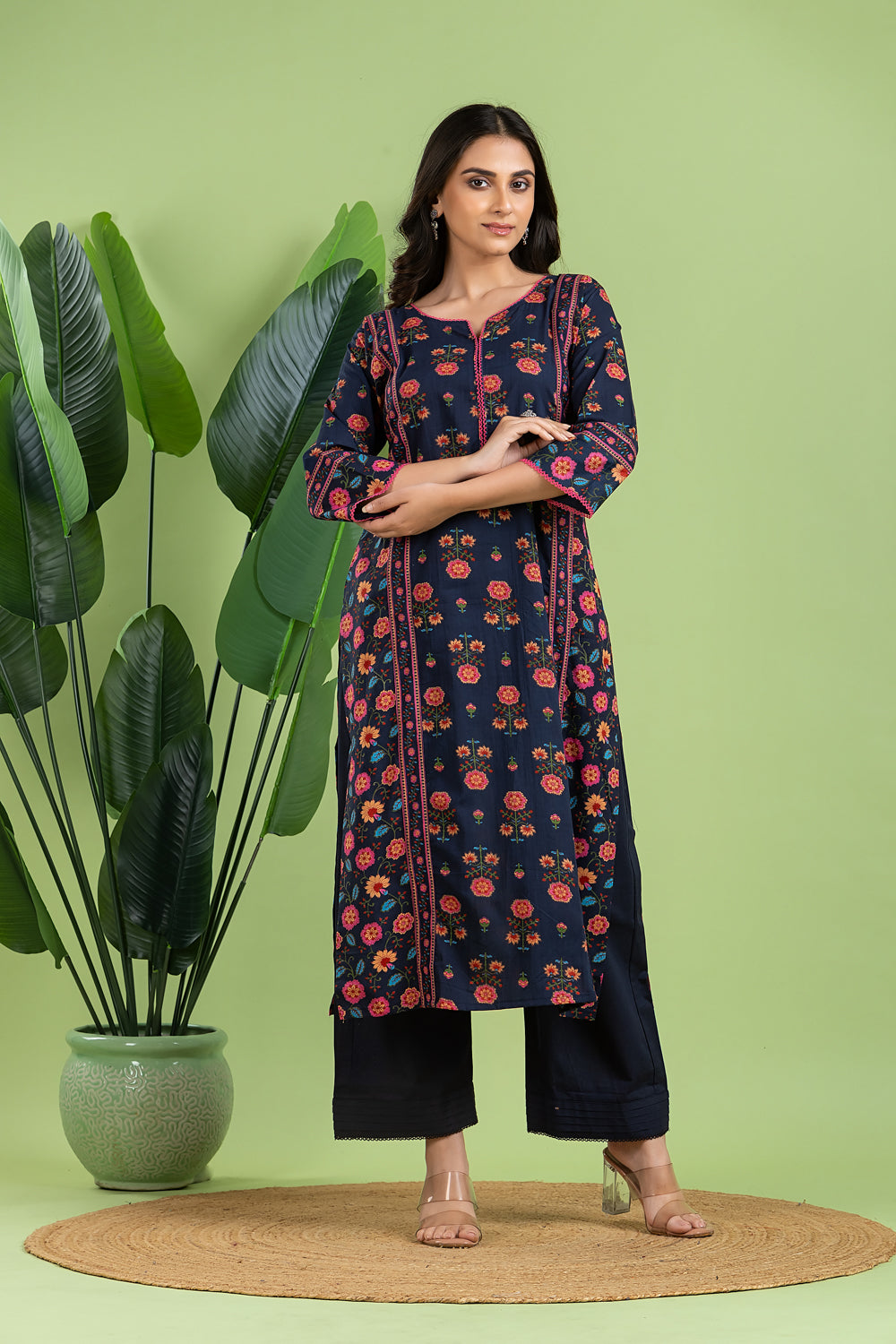 Navy Blue Mix & Match Floral Print Kurta